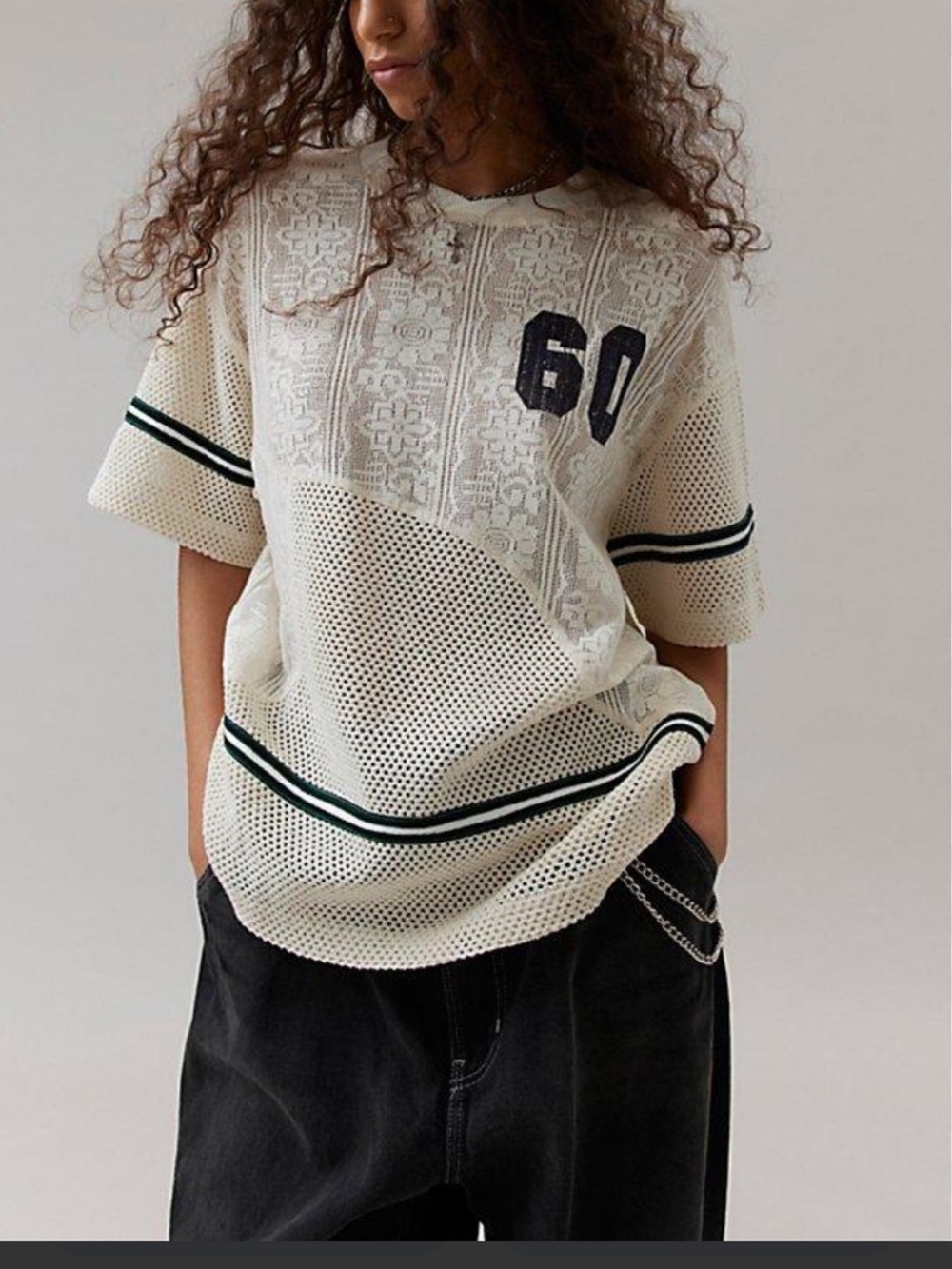 BDG Billie Lace Spliced Cream Tee Oversized Unique Sporty Jersey Aesthetic